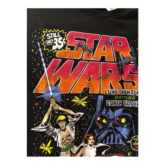 Star Wars Luke Skywalker battles Darth Vader graphic print black t-shirt size S - Picture 15 of 16